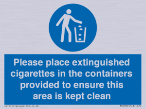 Please place extinguished cigarettes in the containers provided to ensure this area is kept clean